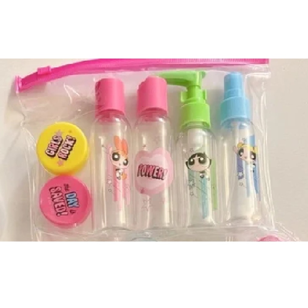 Powerpuff Girls 7pc Lot Travel Set Spray Squirt Bottles, Lidded Containers, Bag - Picture 6 of 6